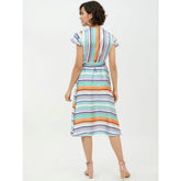 Women's Satin Striped Short Sleeve Knee-Length Dress (Multicolor)